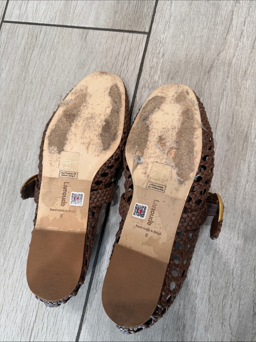 Larroude Woven Mary Jane Flats in Brown with Gold Buckle - Picture 3 of 6